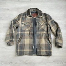 Rare Vintage Woolrich Brown/Tan Buffalo Plaid Hunting Jacket Made in USA Med