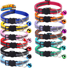 12 Pcs Reflective Breakaway Cat Collars with Bells Adjustable Buckle Kitten