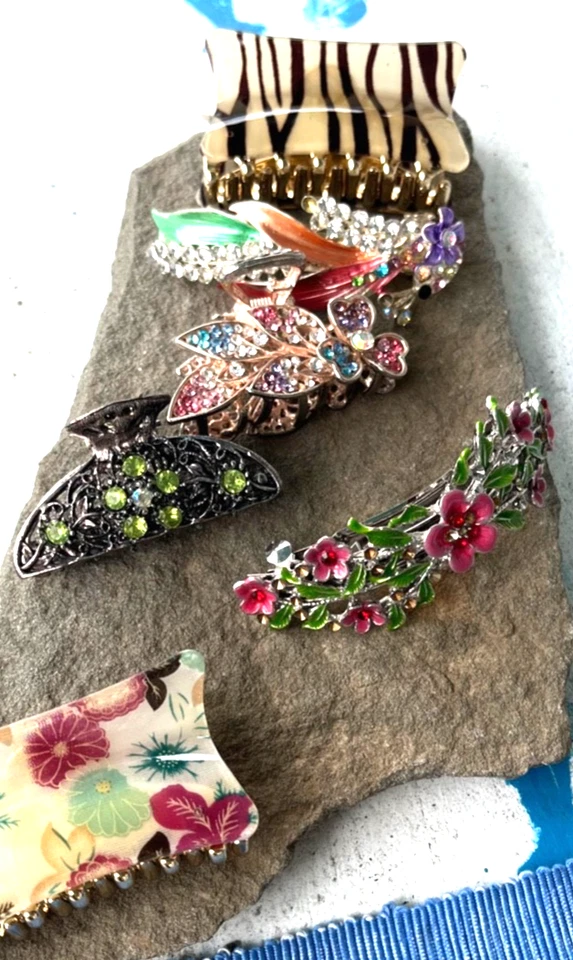 Lote de pasadores de pelo para mujer vintage metal hecho en París pedrería-Lote de 6 Foto 3 de 4