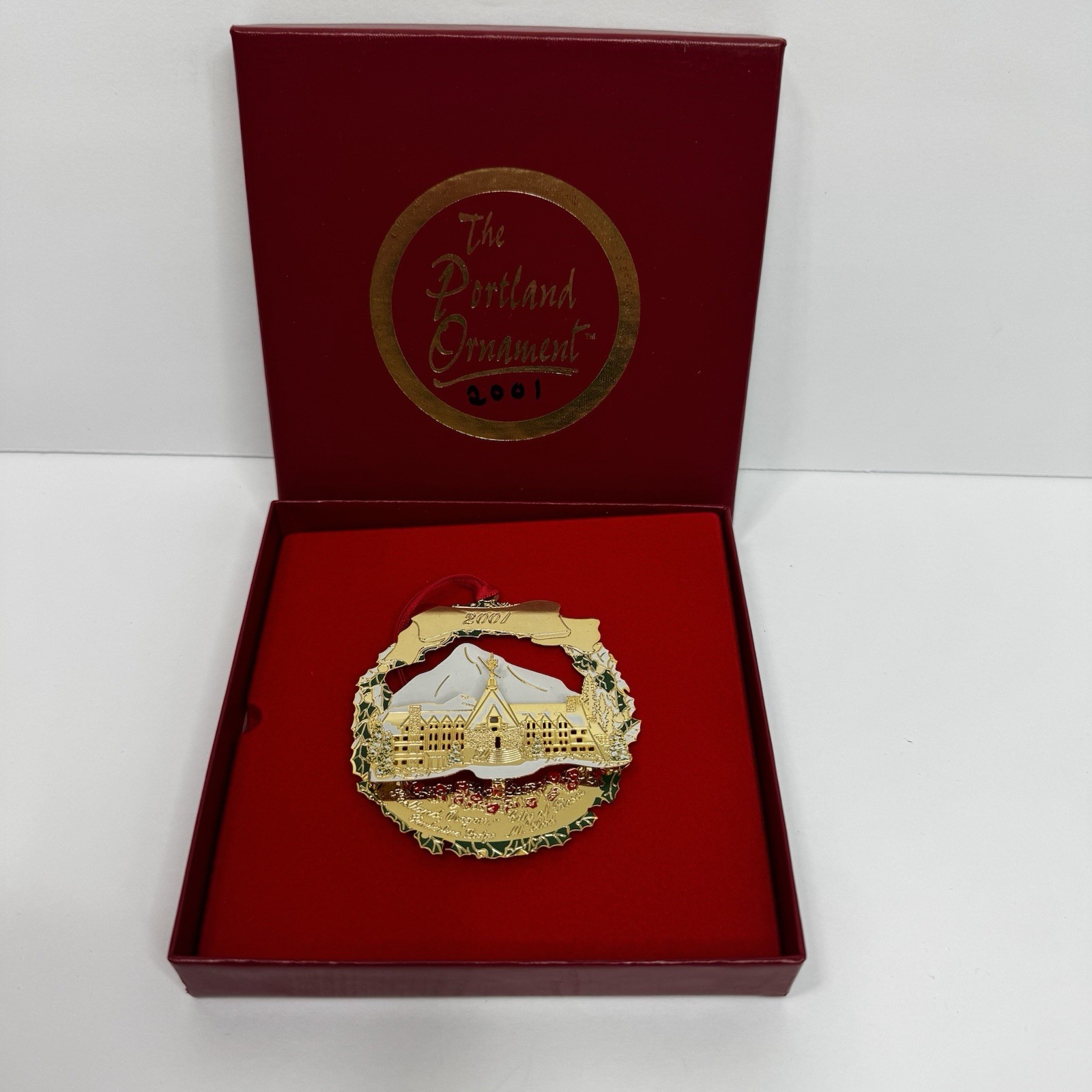 2001 Portland Ornament: Timberline Lodge Mt. Hood - 24k Gold Plated - Signed