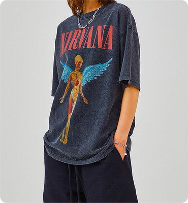 Nirvana In Utero T-Shirt Vintage OVERSIZE Reprint Acid Faded Black NWT