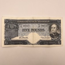 1960 £5 Five Pound Banknote - gF aVF - Coombs / Wilson Reserve Bank | R50