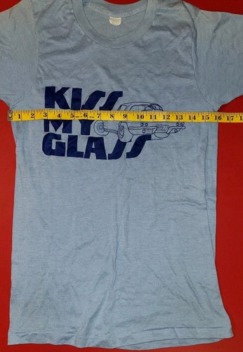 Vintage 1977 "Kiss My Glass" Corvette Fiberglass T-shirt M 50/50 Blend Blue - Picture 4 of 9