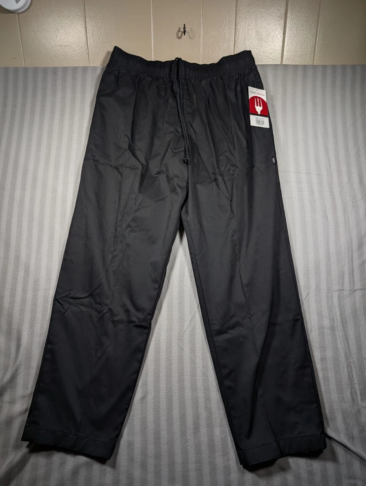 Chef Works Mens Black Baggy Work Pants Draw String Pockets Size XL - Image 2 of 4