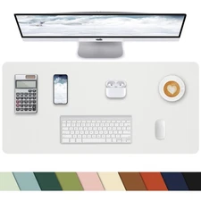 Ivory White PU Leather Desk Protector, 23.6x13.8 Inch Non-Slip Mouse Pad