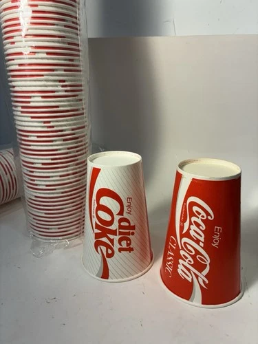 Vintage New Old Stock Coca-Cola Enjoy Coke Diet Coke Wax Paper Cups Sleeve of 47