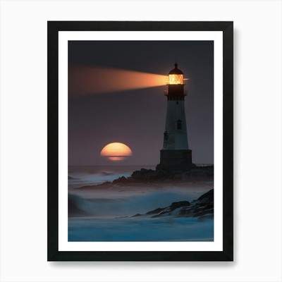Leuchtturm bei Sonnenuntergang Kunstdruck gerahmt Wandbild Poster Leinwanddruck Bild