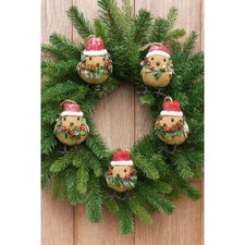 Set of 6 Burlap Bird Ornaments with Santa Hats Rustic Christmas Decor