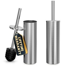2 Pcs Stylish Stainless Steel Toilet Brush Holder Set Silver Toilet Bowl Brush