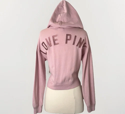 UNDERCOVER Felpa con cappuccio Victoria’s Secret ROSA RARA Love Metallic Shine Athletic Y2K