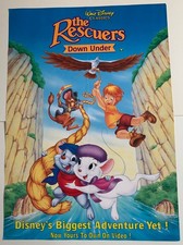 THE RESCUERS DOWN UNDER VINTAGE DISNEY VIDEO MOVIE FILM LARGE POSTER 1990&rsquo;S