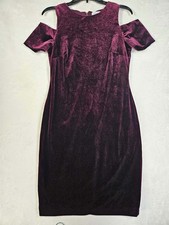 Calvin Klein Velour Sheath Dress Womens Size 10 Zip-Back Short Sleeve Purple