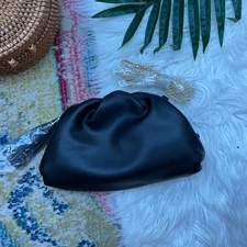 Understated Leather Black Convertible Clutch Shoulder Bag Chain Strap Black Gold