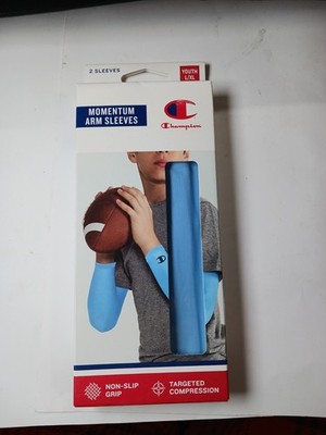 Champion Momentum Arm Sleeves Youth L/XL Blue 2-Pack Non-Slip Compression NWT