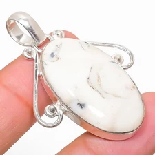 Dendrite Opal Gemstone Handmade 925 Sterling Silver Jewelry Pendant 1.89"