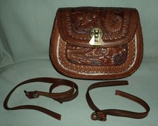 VINTAGE TOOLED LEATHER FLORAL WESTERN STYLE PURSE SATCHEL W/STRAP NEEDS RESTORE