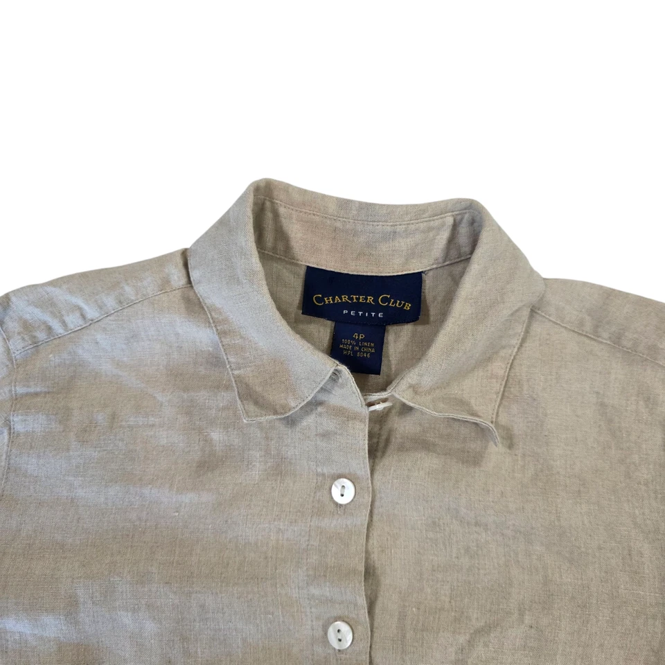 Charter Club на пуговицах верхний женщин желтовато-коричневый коричневый 4P льняной сплетенный 3/4 рукав работы - Изображение 3 из 4