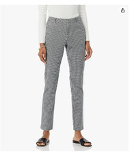 Women's Bi-Stretch Full Length Straight Leg Pant Size 2 White Gingham Waist 27in