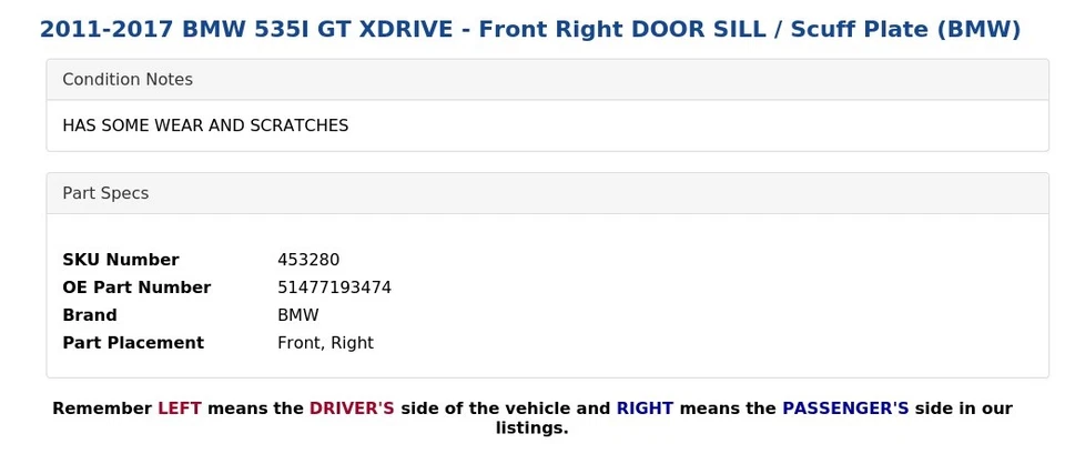 BMW 535I GT XDRIVE 2011-2017 - umbral de puerta delantero derecho / placa de desgaste (BMW) Foto 4 de 4