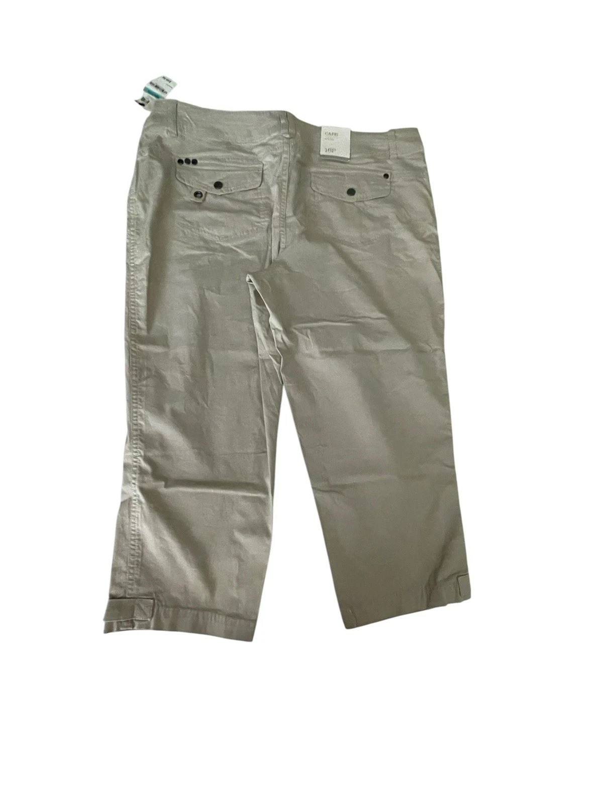 Style &Co Women’s Capri Pants 16P -37” Mid Rise Stonewall Beige Cotton Stretch