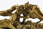19th Century Gilt Bronze Animalier Boar & Hunting Dogs Sculpture