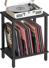Record Player Stand, 2-Tier End Table, Vinyl Record Turntable Stand with Storage