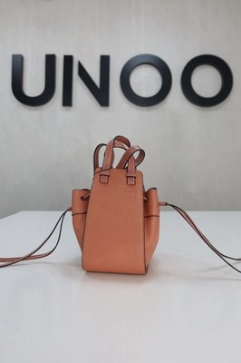 LOEWE Mini Hammock Drawstring Bag Pink Tulip Coral Pebbled Calfskin Crossbody