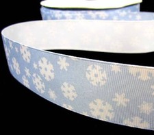 5 Yards Christmas Blue White Snowflake Grosgrain Ribbon 1.5"W