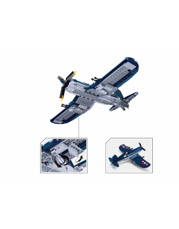 Building Blocks Military MOC WW2 F4U fighter Aircraft Bricks Model Kids DIY Toys - Image 3 of 4