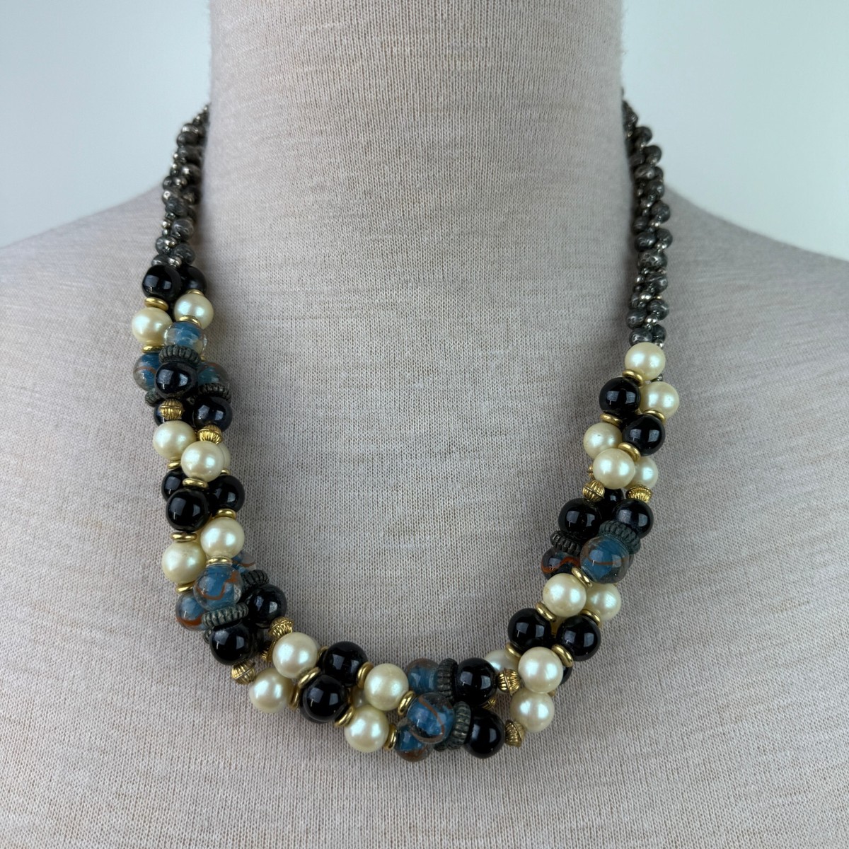 【BLACKPURPLE】24SS★ Veritas rope necklace Faux Pearl, Black Bead, Gold, Silver Twisted Beaded Rope