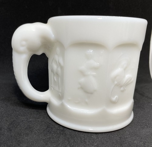 Imperial Glass Nursery Rhymes Milk Glass Elephant Handle Child's Cup Mug 1970's - Picture 3 of 7