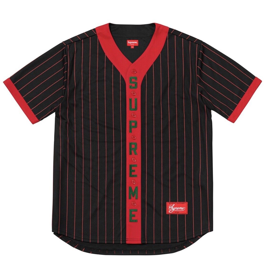 Supreme Vertical Logo Baseball Jersey Red New Authentic FW18 Supreme Vertical Logo Baseball Jersey Red New Authentic FW18