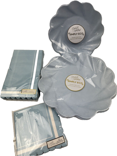 (4) Sophistiplate Sky Blue Eco Friendly Bamboo Fiber Plates + Napkins, Party