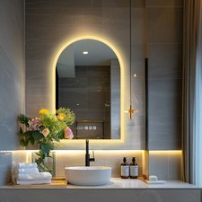Elegant Arch top LED Bathroom Mirror Antifog Wall Mounted with Timer/Temperature