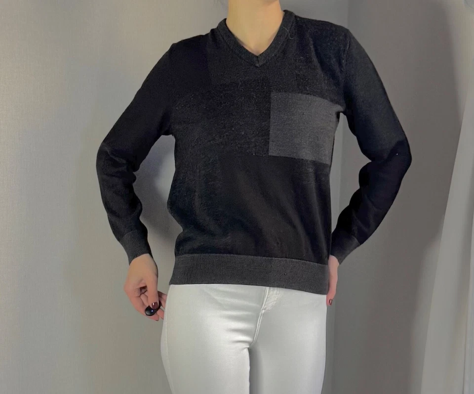 Calvin Klein Italiano Hilo Lana Merino Negro/Gris Natural Suéter Talla M Foto 2 de 4