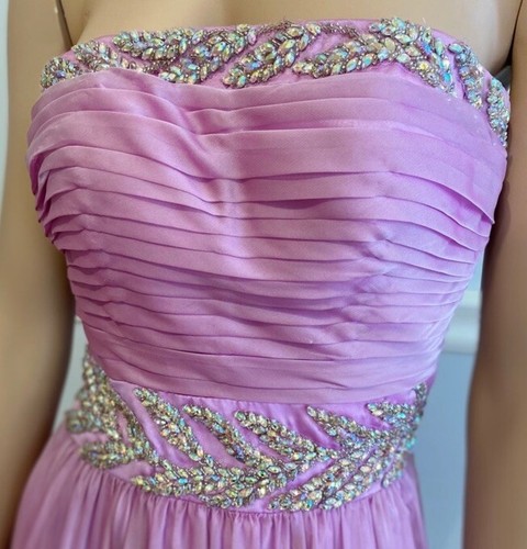 La Femme Purple Lavender Strapless Silky Gown Beaded Detail Sz 00 - Picture 3 of 7