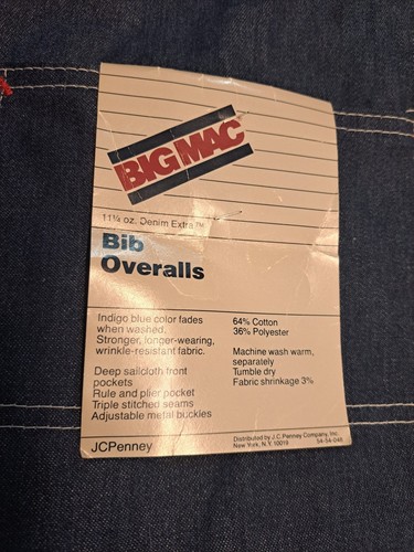 Vintage BIG MAC jc penneys Square Bak Overalls Bibs 40X30 made in usa NWT - Picture 4 of 15