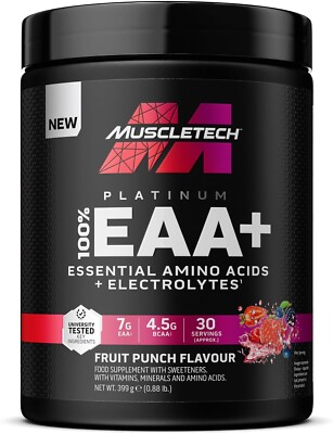 Muscletech Platinum EAA+ Fruit Punch 399g / 30 serv 10/26 + Proben