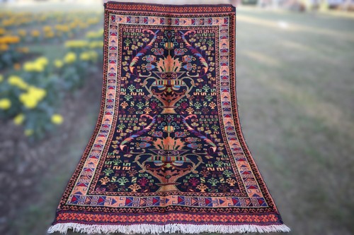 Black Beige Flower Pot Design Rug, Afghan Handmade Wool Rug, Organic Dyes Rug - Picture 14 of 14