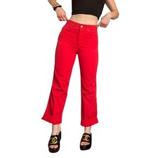 VTG 1970s YSL Yves Saint Laurent Red Denim High Waisted Flare Pants Jeans 27"