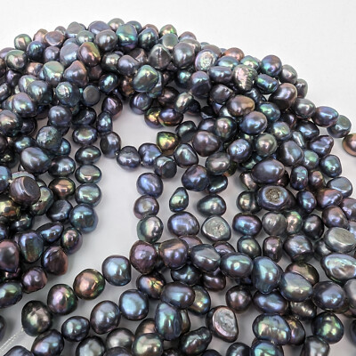 8mm Süßwasser Barock lose Perlenschnur, Pfau silber-schwarz