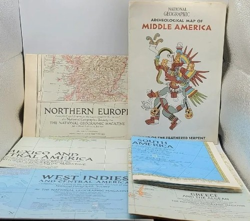 VTG Nat Geo Foldout Maps; Europe, Mexico, Central America & More, Lot of 8