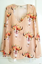 Show Me Your Mumu Size S Pirate Western Skull Tunic Top Blouse Shirt Bell Sleeve