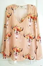 Show Me Your Mumu Size S Pirate Western Skull Tunic Top Blouse Shirt Bell Sleeve