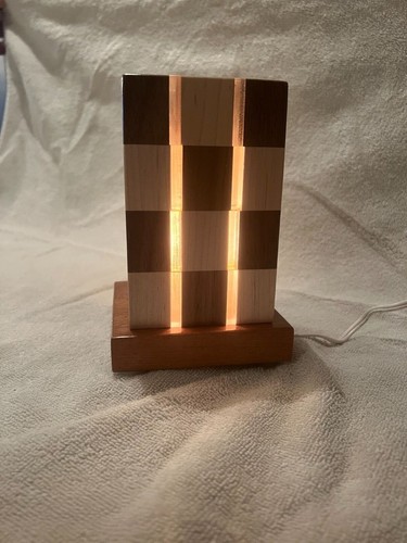 6" x 3" Maple & Oak Cube Lamp. Checker Design Perfect for any Room in the House - Picture 5 of 8