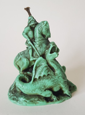 HEILIGER GEORGE & DRACHE Mitte 20. Jh. Vintage Wachskerze Figur Ornament TOP