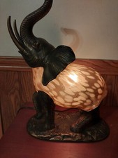Tin Chi Elephant Accent Lamp Andrea by Sadek Night Light Bronze Copper Art Glass