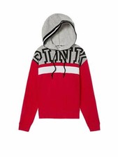 Victoria's Secret Pink Colorblock Pullover Hoodie Sweatshirt Red  Gray NWT