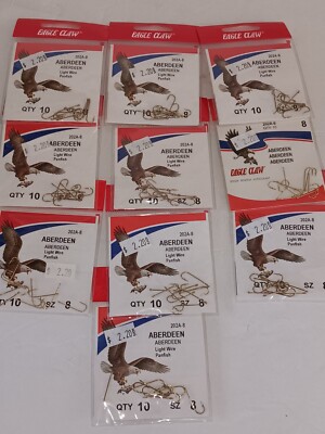 10 Eagle Claw  202A-8  #8 10CT  Gold Aberdeen Hooks