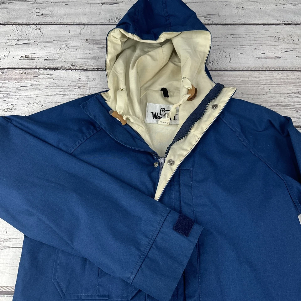 Chaqueta de campo Woolrich vintage para mujer abrigo de granero cremallera completa con capucha azul talla XS Foto 2 de 4